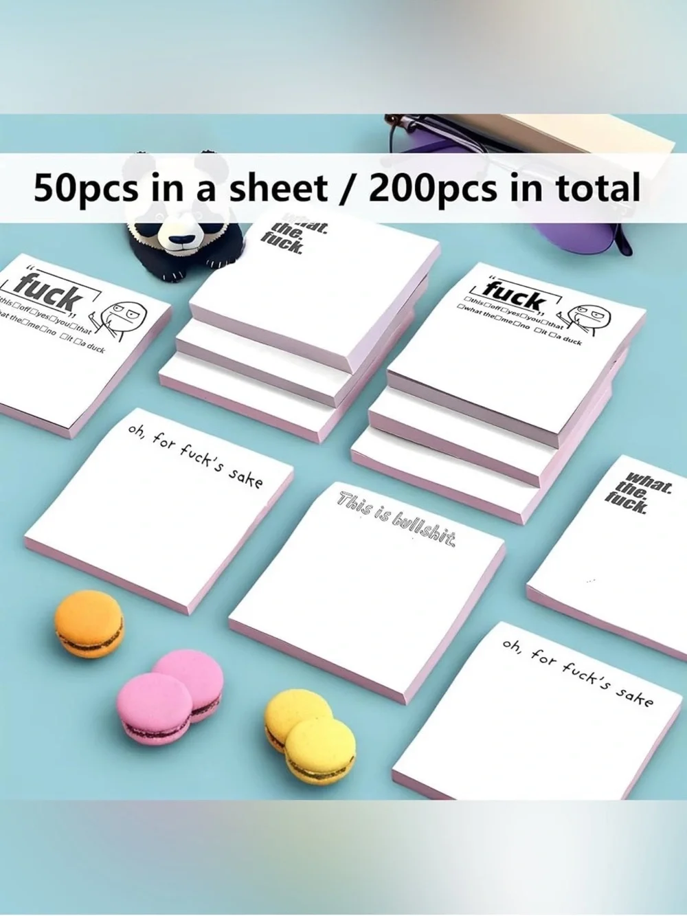 Funny Sticky Notes Set, 4 Pack, NIP - What the F*ck - Printed Memo Pads
